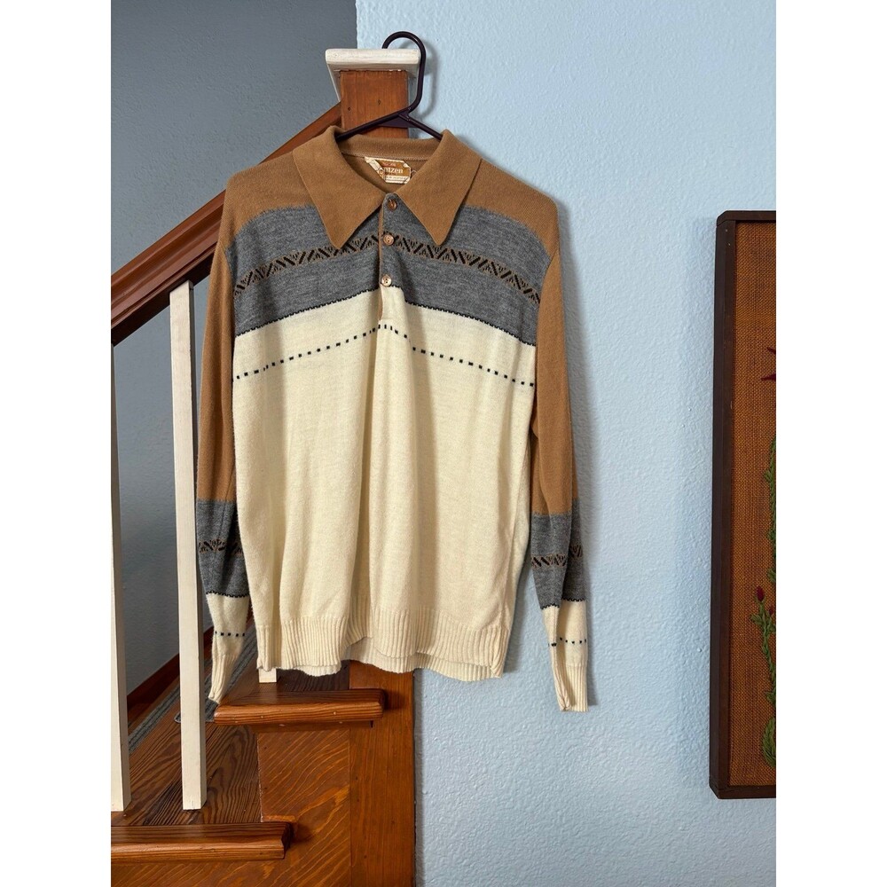 Vintage Jantzen Orlon Acrylic Knit Sweater Mens Large XL collar polo